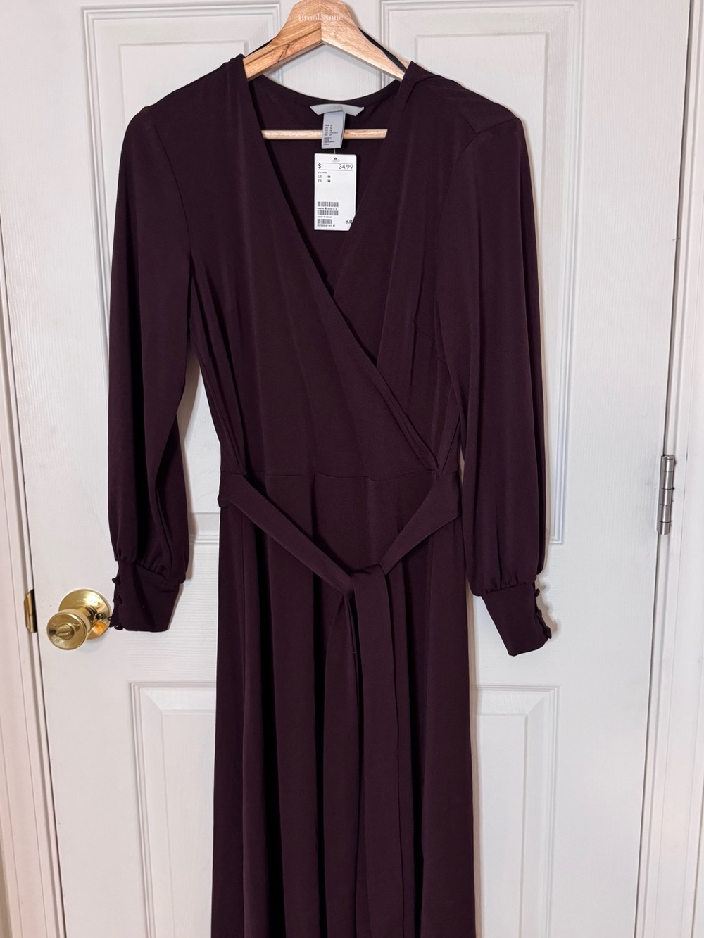 H&M Deep Plum Wrap Maxi Dress with Tie Waist